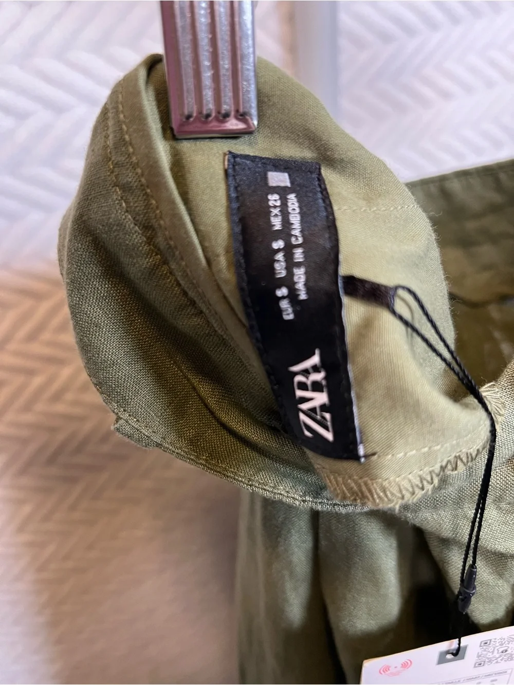 Zara NWT 100% Linen Olive Green Wide Leg High Rise Pants Small